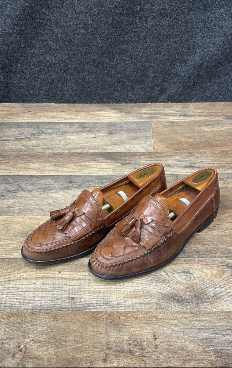 Giorgio Brutini Brown Leather Tassel Kiltie Woven Loafers Men's Size 8.5D