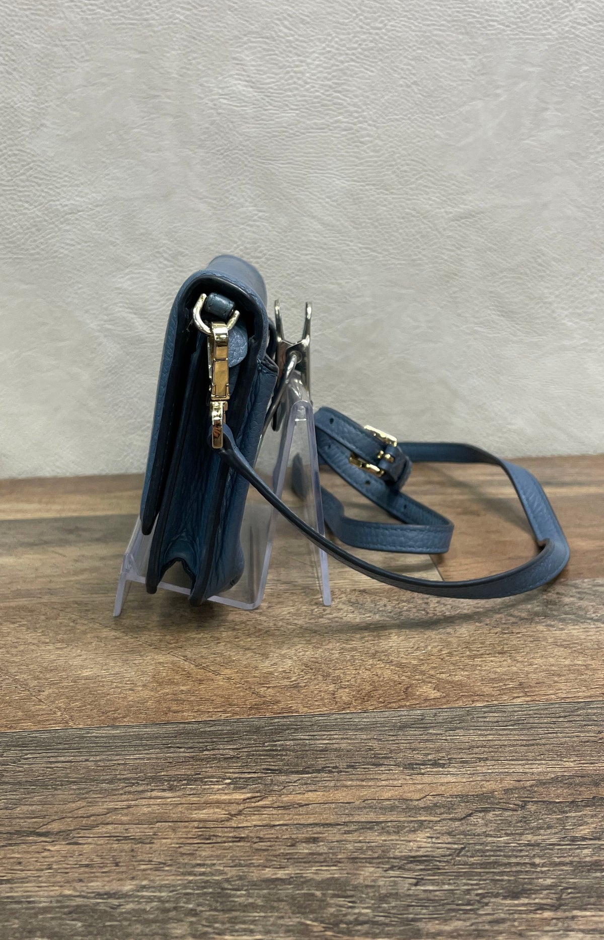 Michael Kors Blue Pebbled Leather Jet Set Phone Crossbody Wallet Bag