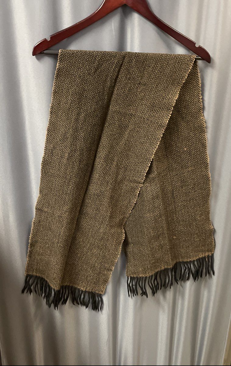 Ansich Unisex Brown Black Herringbone 100% Wool Scarf Made in Italy Vintage