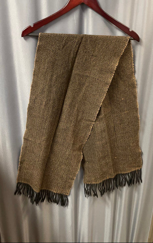 Ansich Unisex Brown Black Herringbone 100% Wool Scarf Made in Italy Vintage