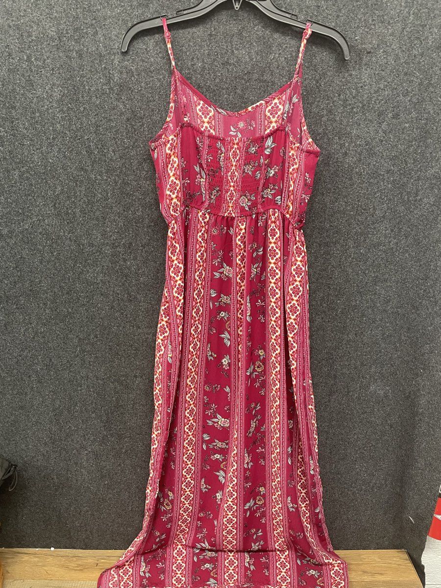 Pink Rose Vintage Women's Burgundy Floral Boho Spaghetti Strap Maxi Dress Sz M