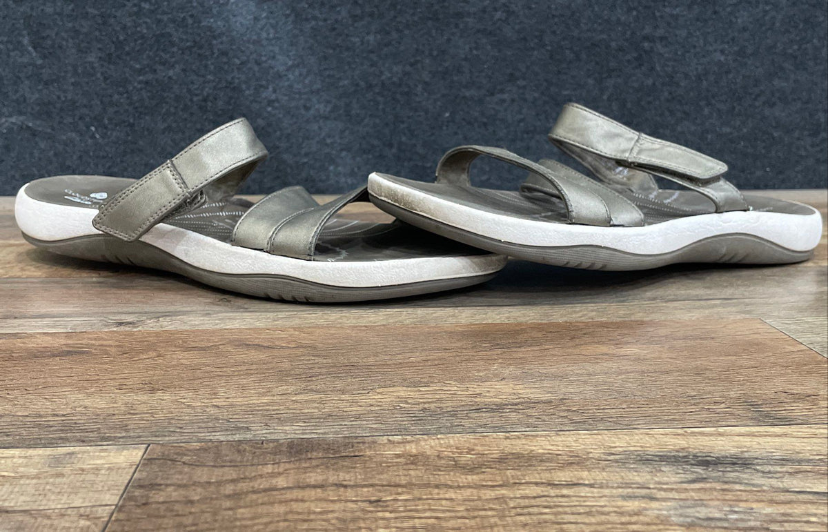 Clarks Cloudsteppers Sillian 2.0 Brown White Metallic Slide Sandals Size 10.5