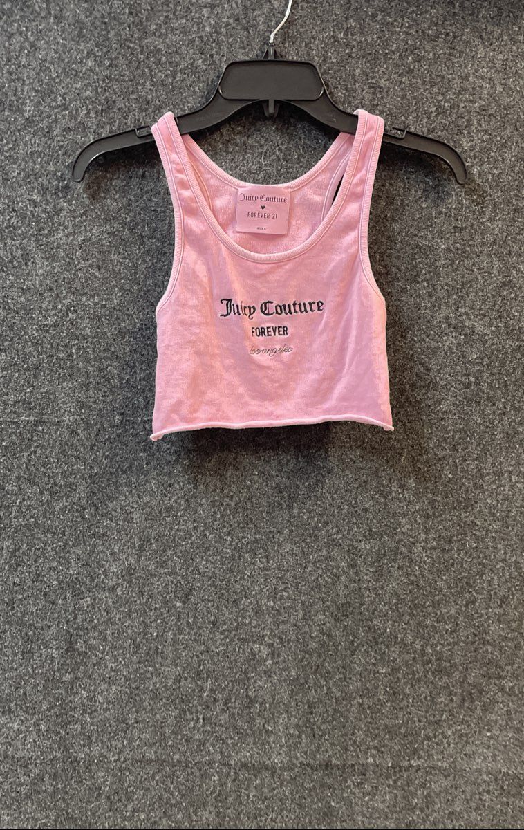 Juicy Couture Women's Pink Ribbed Graphic Racerback Crop Tank Sz L