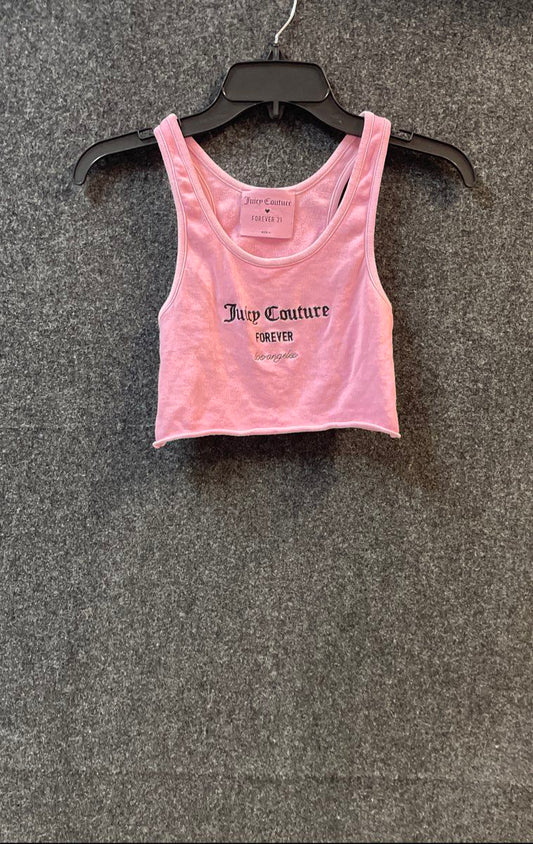 Juicy Couture Women's Pink Ribbed Graphic Racerback Crop Tank Sz L