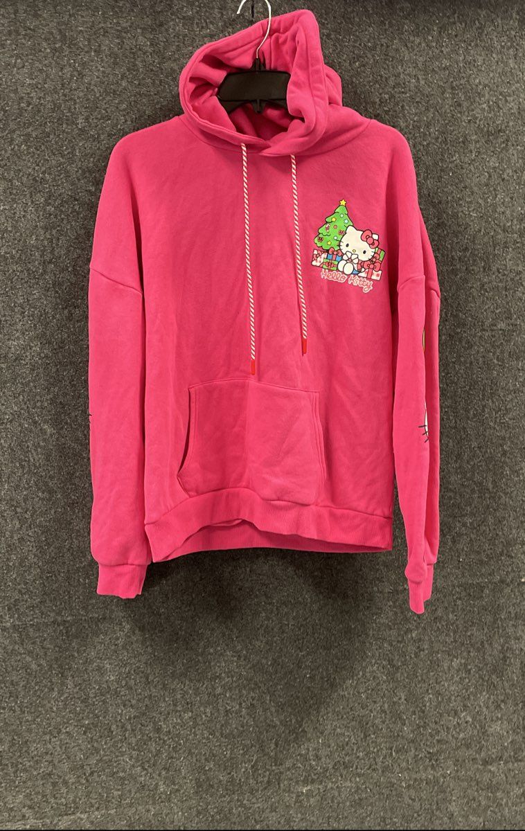 Hello Kitty Women's Fuchsia Christmas Tree Graphic Hoodie Sleeve Print Sz L