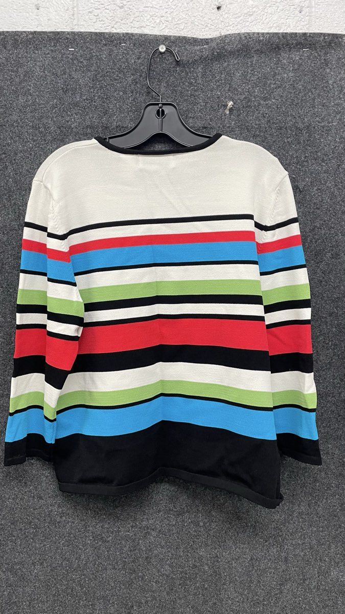Alfred Dunner Women's Multicolor Striped Embellished Square Neck Sweater Size L
