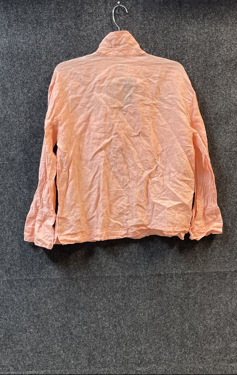Martha Stewart Women's Peach 100% Linen Long Sleeve Split Neck Shirt Sz M