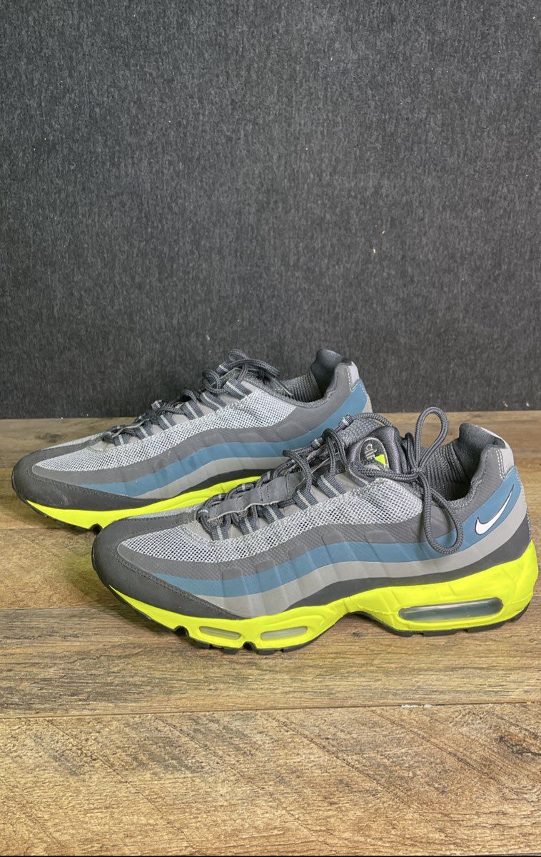 Nike Air Max 95 No Sew Anthracite Cool Grey Blue Yellow Size 9.5
