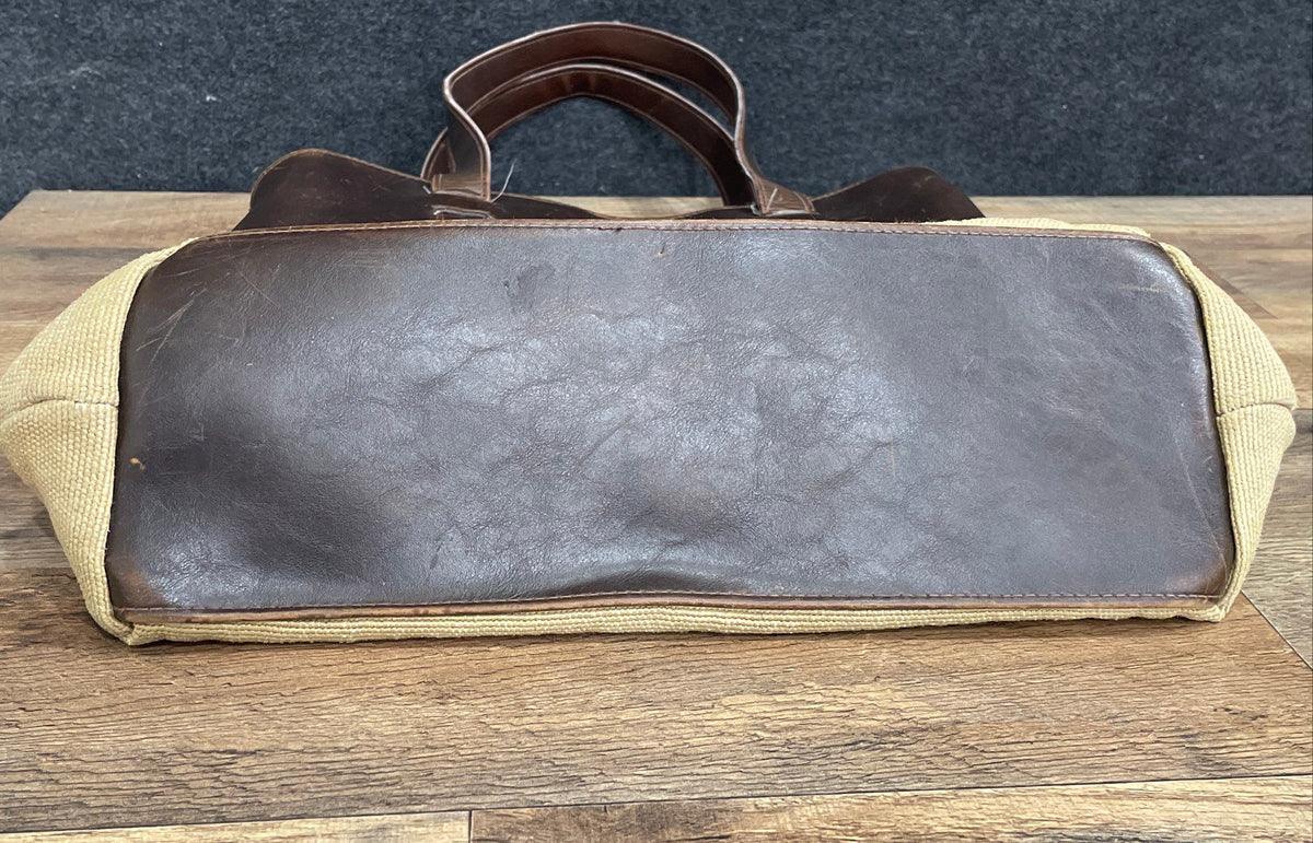 Liz Claiborne Tan Fabric Brown Leather Large Tote Bag Vintage 90s Handbag