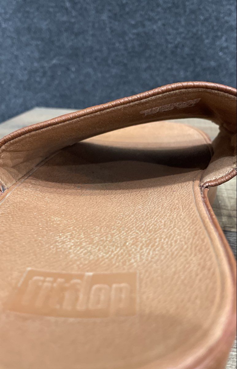 Fitflop Brown Leather Microwobbleboard Slide Sandals Women's Size 11