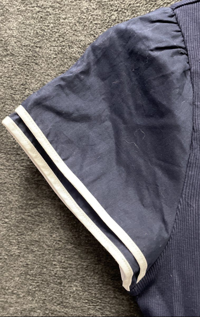 Lauren Ralph Lauren Women's Navy Blue Puff Sleeve Striped Cuff Cotton Top Sz L