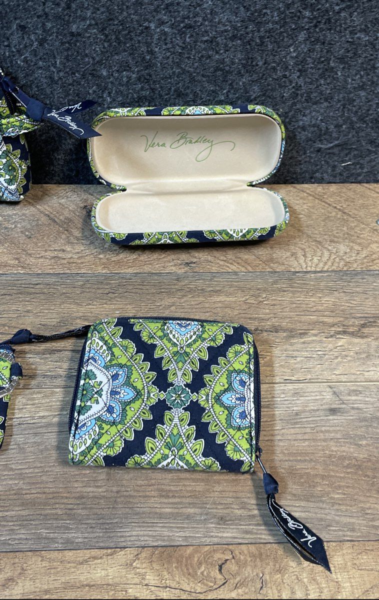 Vera Bradley Indigo Pop Navy Blue Quilted Floral Accessory Bag Wallet Lot of 4