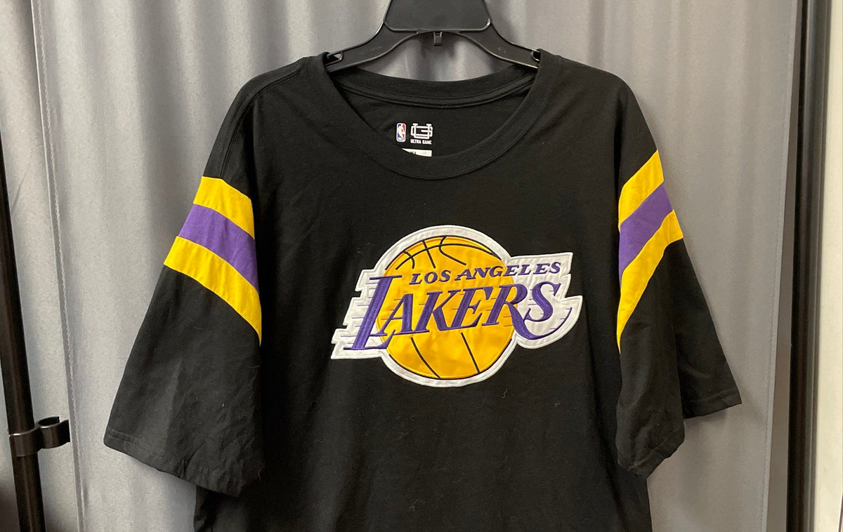 Ultra Game Men's NBA LA Lakers Embroidered Black Striped Sleeve T-shirt Sz XL