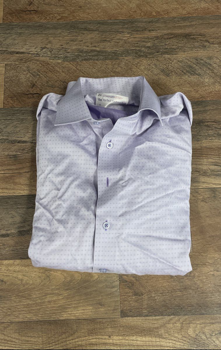 Lorenzo Uomo Men's Purple Micro Diamond Pattern Button Down Shirt Sz 16 34/35