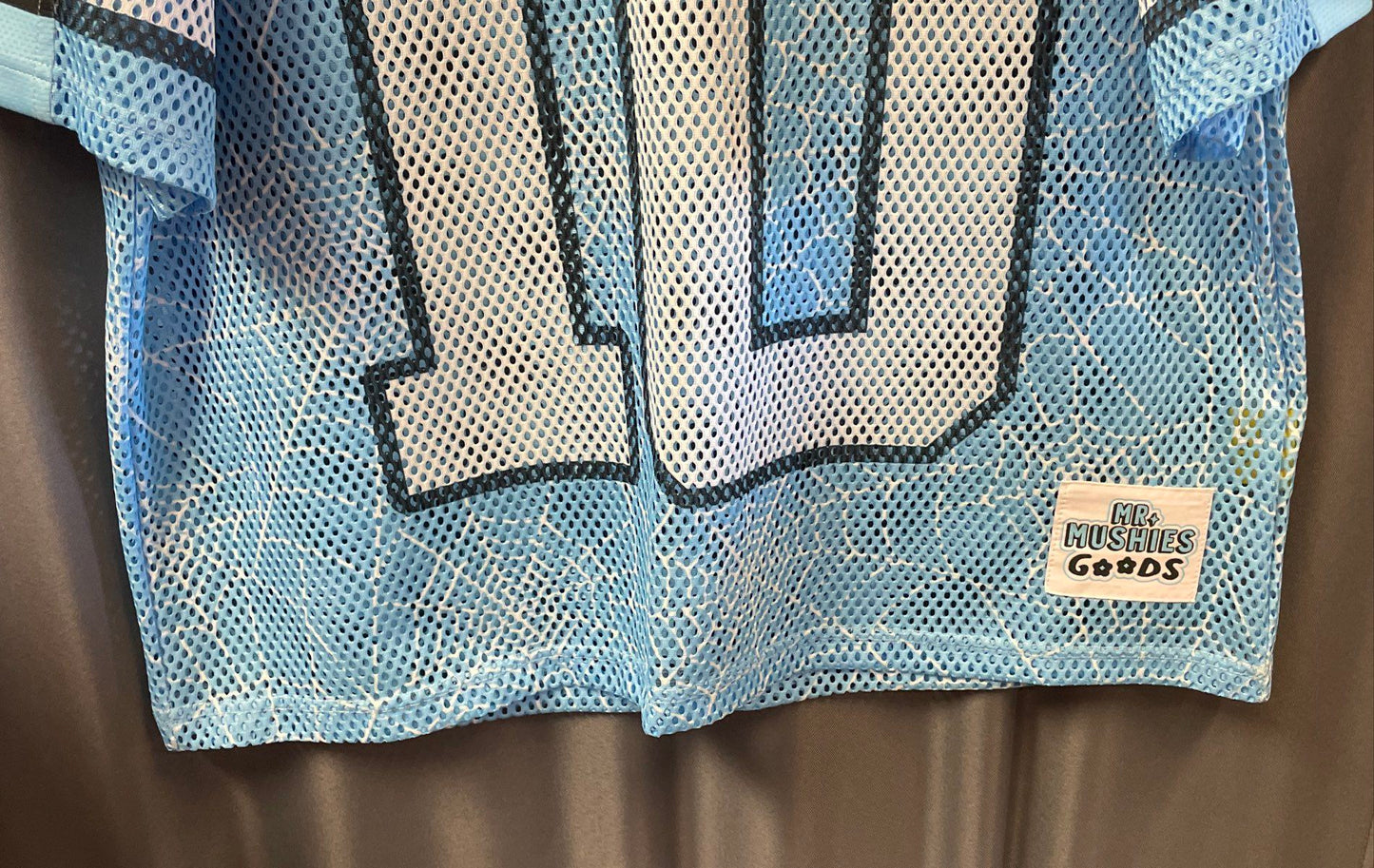 Mr Mushies Goods Light Blue #10 Legend Mesh Baseball Jersey Sz M