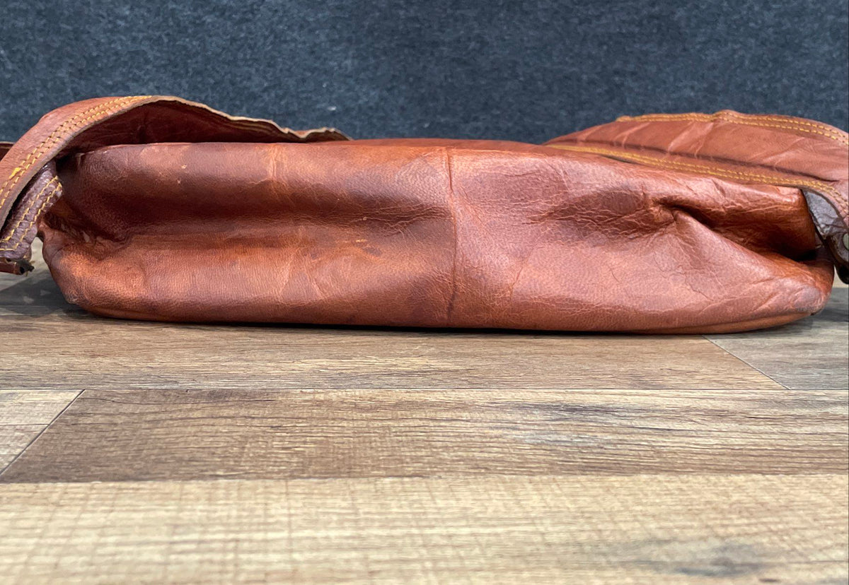 Unbranded Brown Leather Backpack Travel Rucksack Foldover Buckle Straps