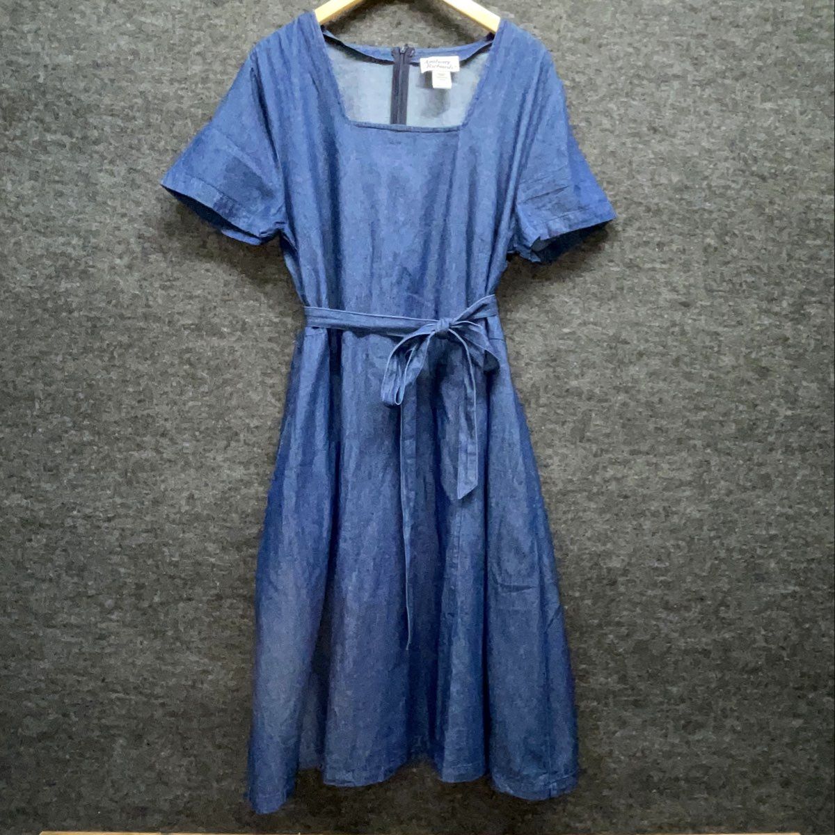 Anthony Richards Women's Blue Cotton Denim Dress Square Neck Belted Pockets 18