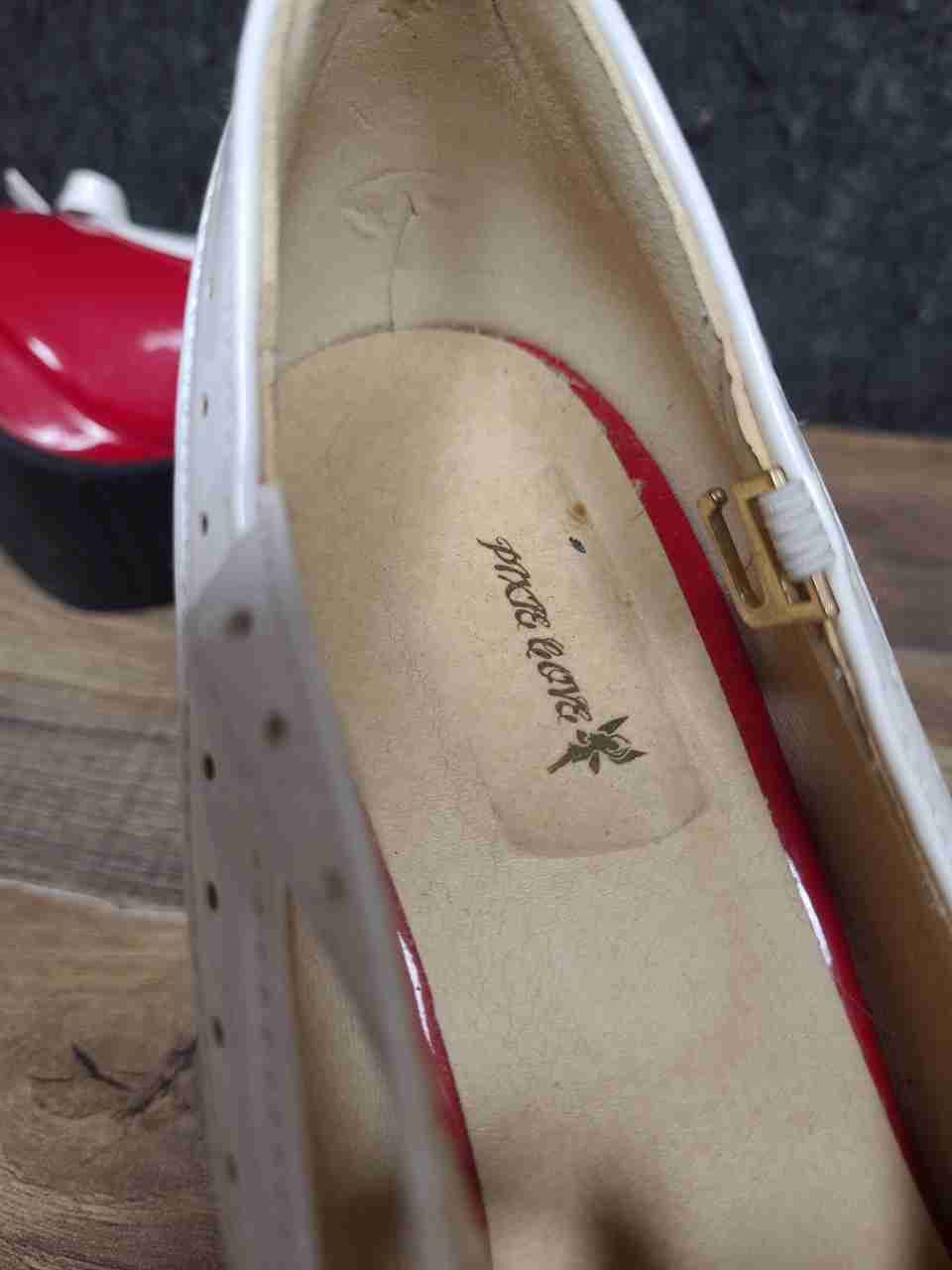 Pixie Cove Red White Patent Rockabilly Pinup Platform T-Strap Bow Heels Size 37