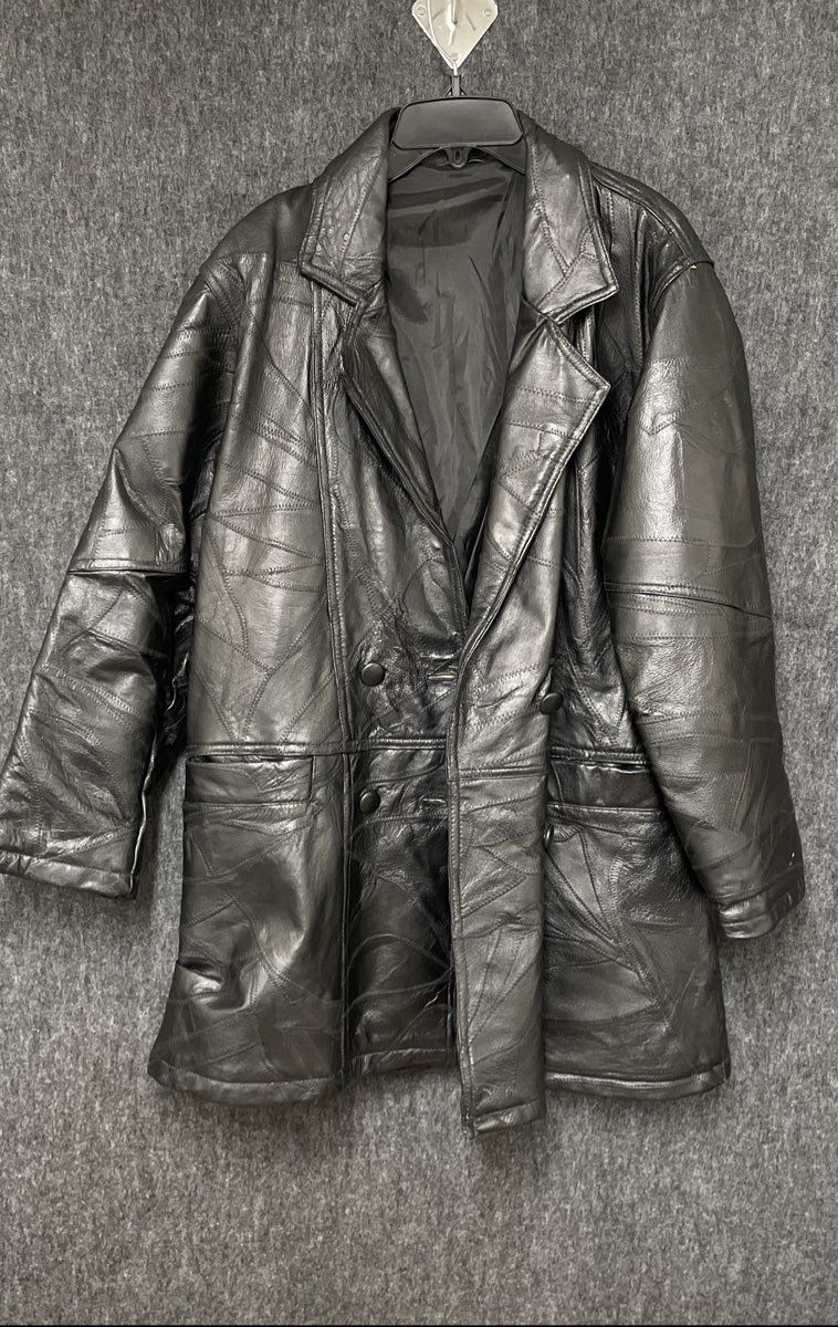 Vintage 90s Men's Black Patchwork Genuine Leather 3/4 Jacket Coat Sz L