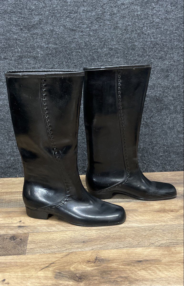 Vintage 80s Waterpruf Black Waterproof Rubber Rain Boots Women's Size 8