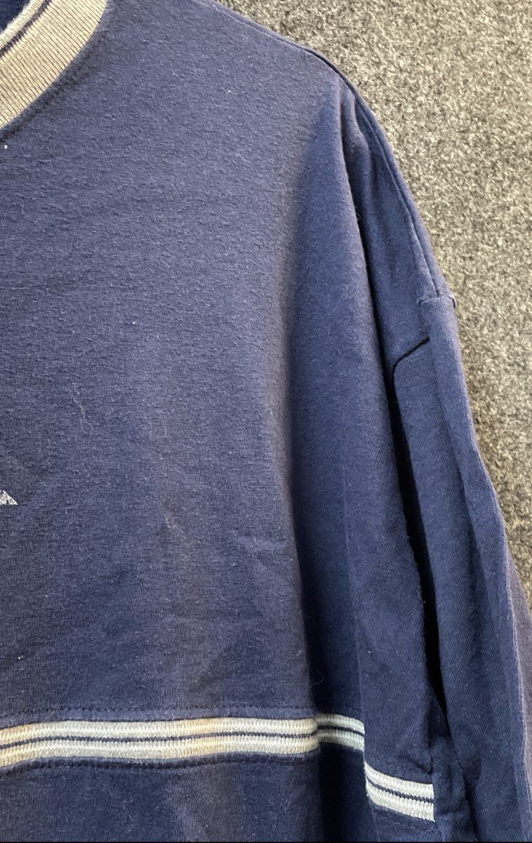 Vintage 90s Quiksilver Men's Navy Blue Logo Stripe V-Neck T-Shirt USA Sz XL