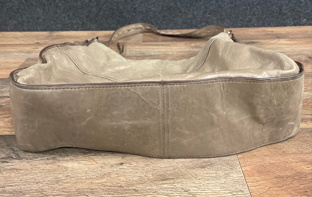 HOBO Taupe Beige Leather Slouchy Shoulder Bag Brass Hardware