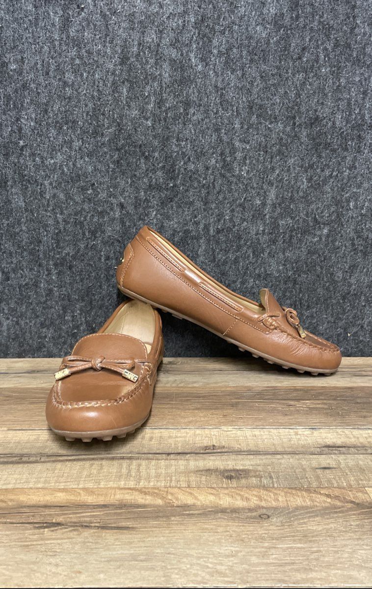 Michael Kors Daisy Cognac Brown Leather Moccasin Loafers Women's Size 7.5