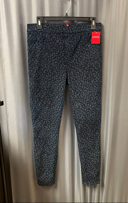 Spanx Women's Blue Black Leopard Print Ankle Skinny Jeans Sz L NWT