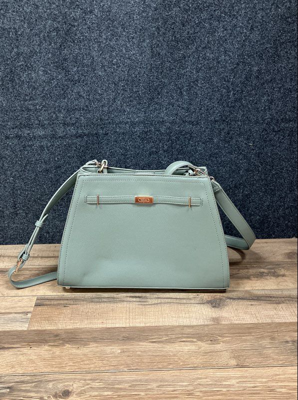 Anne Klein Sage Green Saffiano Satchel Handbag Gold Hardware Crossbody Bag