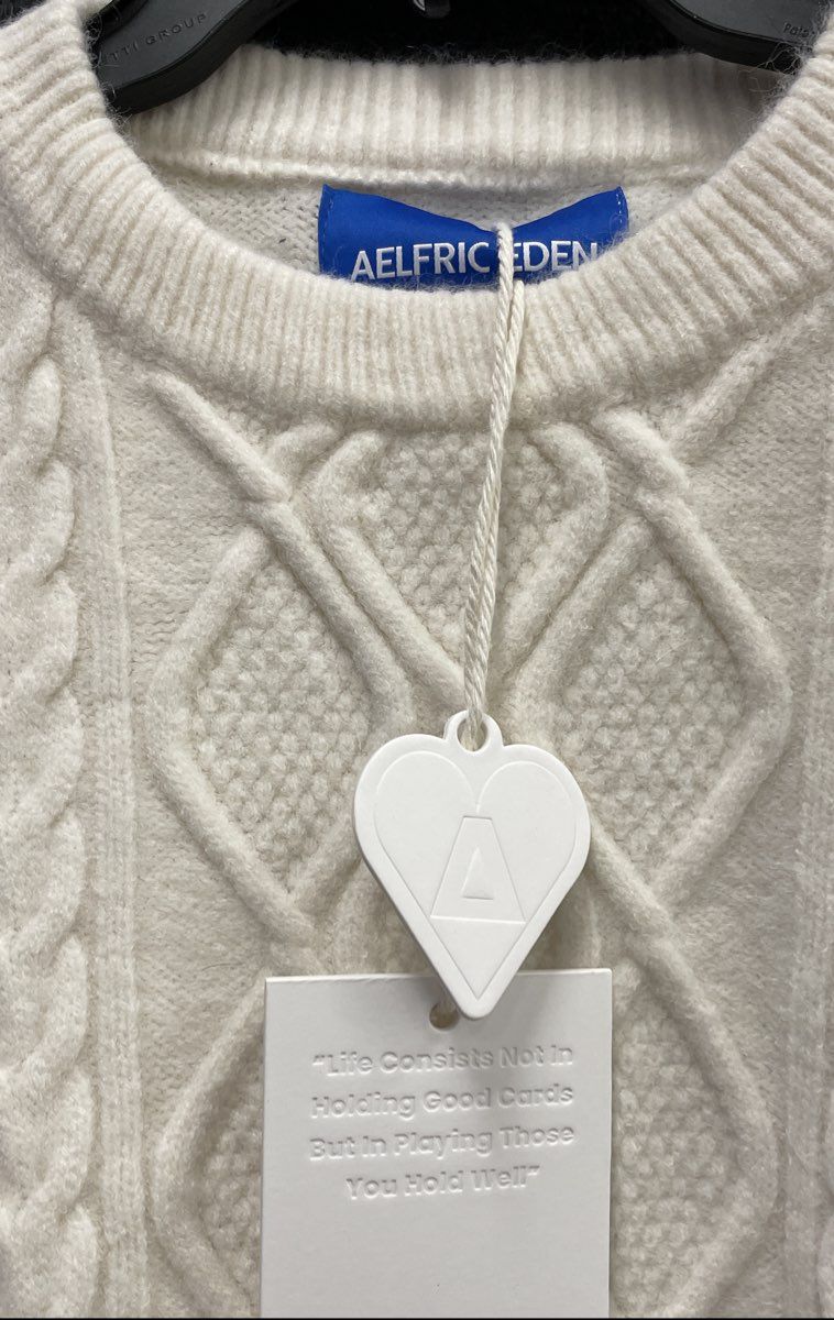 Aelfric Eden Men's Cream Cable Knit Oversized Crewneck Sweater Size M NWT