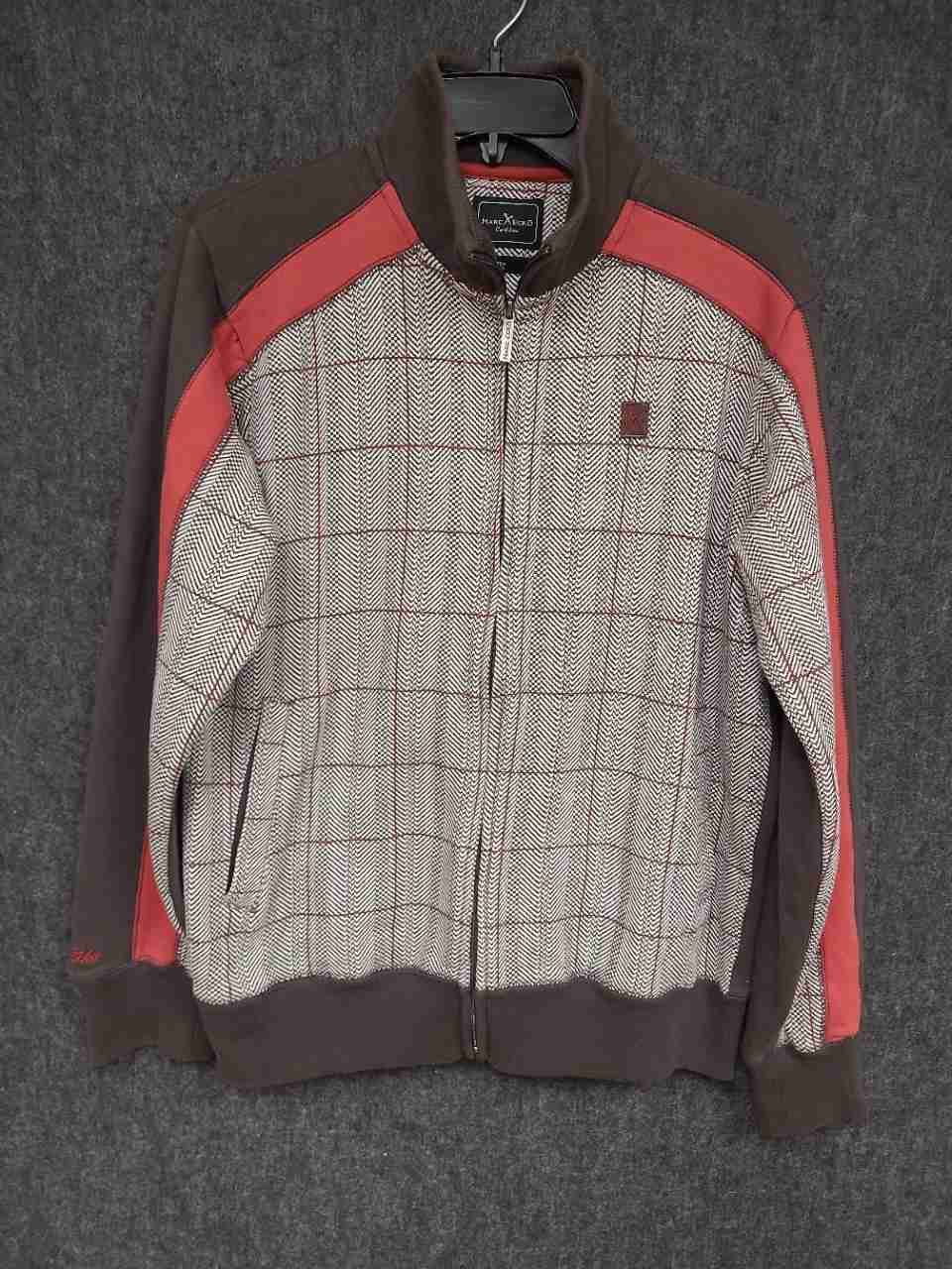Marc Ecko Cut & Sew Men's Brown Herringbone Check Full Zip Track Jacket Sz S