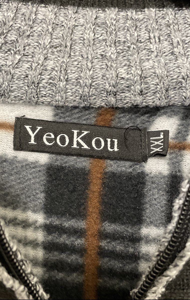 YeoKou Men's Black Full Zip Cardigan Sweater Cashmere Blend Plaid Lined Sz XXL