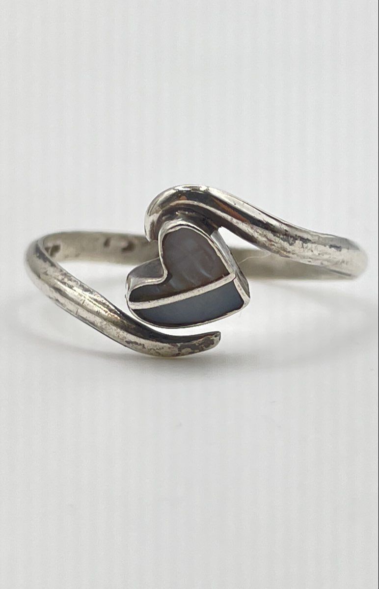 Lot Of Two 925 Sterling Silver Rings White Resin Inlay Heart & Footprints 4.9g