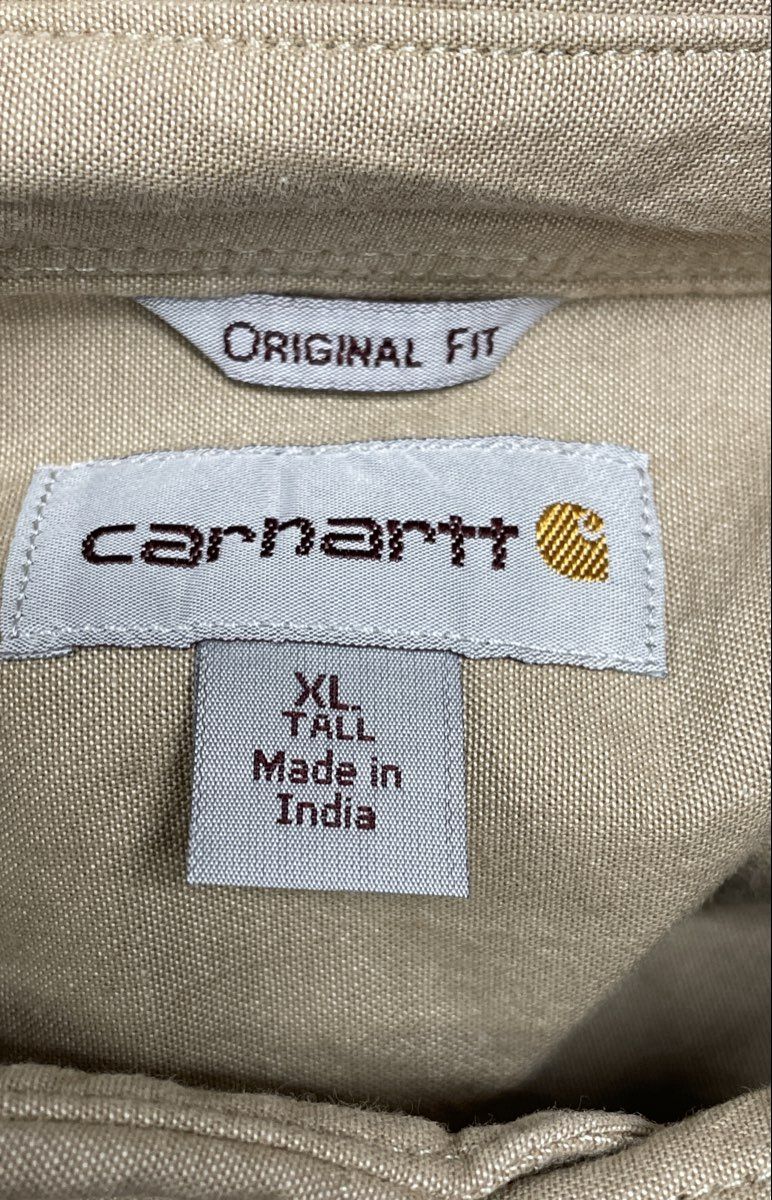 Carhartt Men's Short Sleeve Button Down Shirt Tan Original Fit Sz XL Tall
