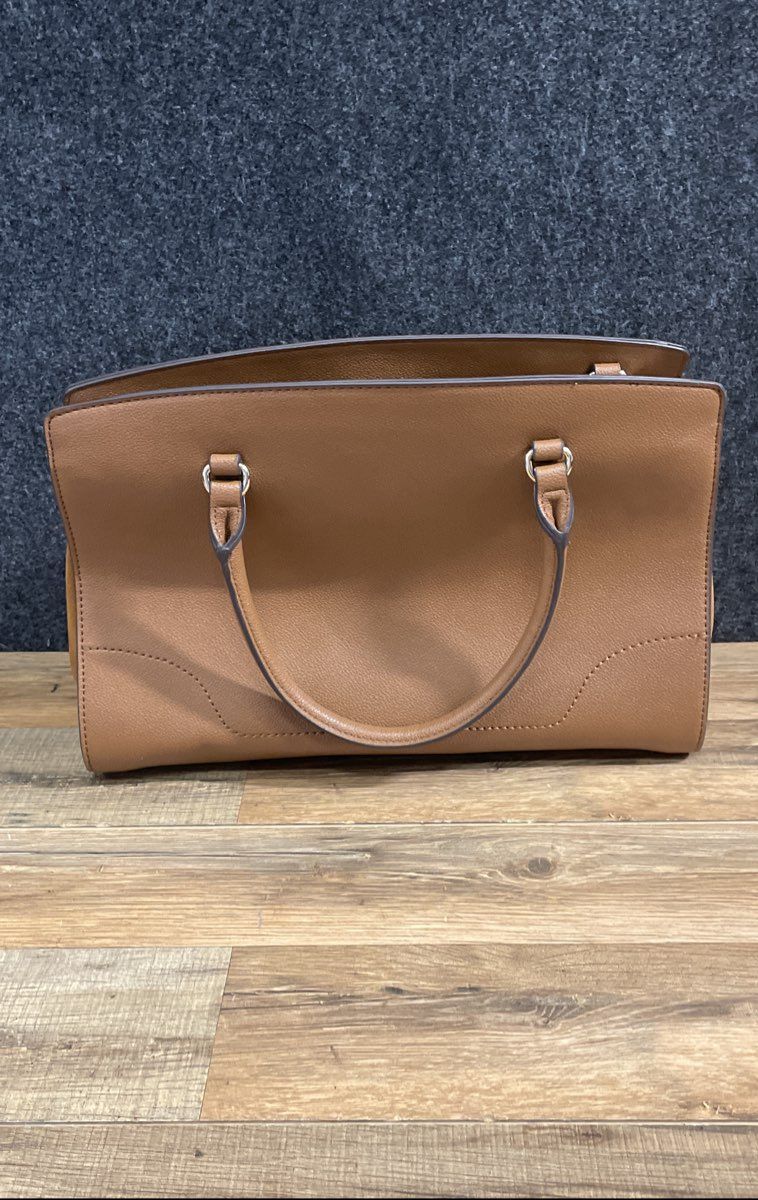 Nine West Brown Pebbled Faux Leather Suede Trim Satchel Tote Handbag
