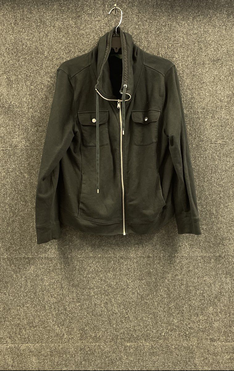 Lauren Ralph Lauren Women's Black Full Zip Cotton Funnel Neck Utility Jacket XL