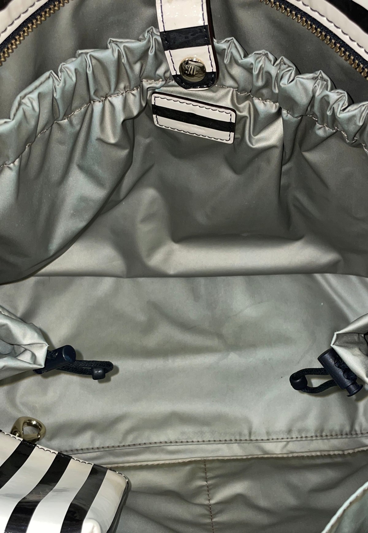 Kate Spade Black White Striped Patent Leather Large Tote Diaper Bag Silver