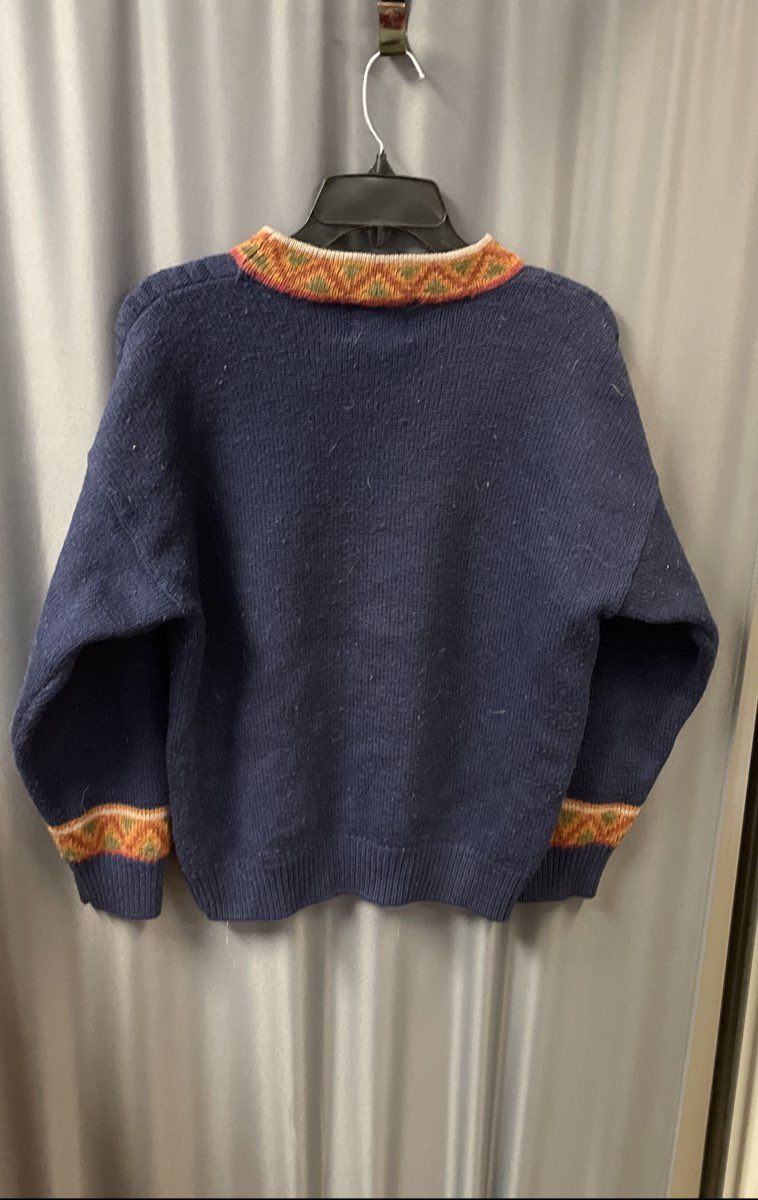 Vintage 90s Together! Blue Floral Cable Knit Wool Blend Sweater Sz M