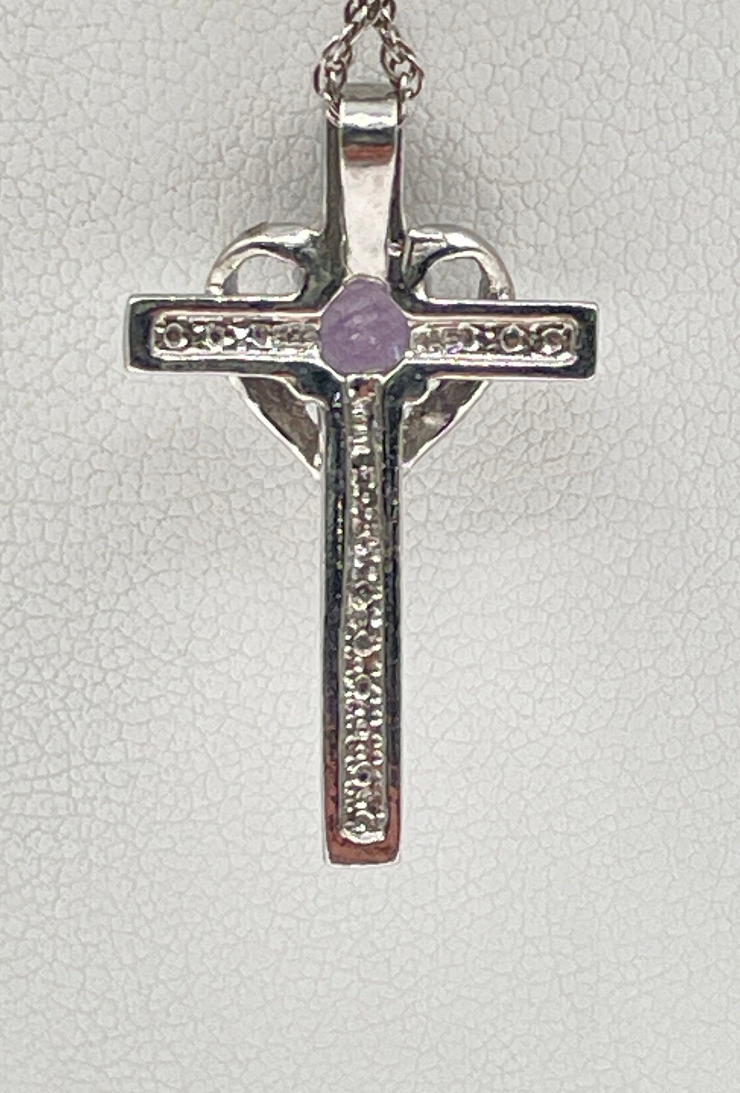 925 Sterling Silver Amethyst Cross Pendant Necklace 3g