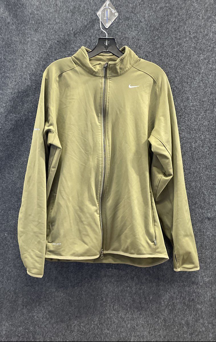 Nike Men's Green Dri-FIT Full Zip Running Training Jacket Thumbholes Sz L