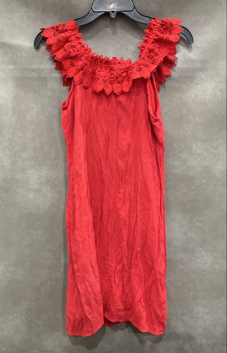 Kim Rogers Women's Red Lace Ruffle Neckline Sleeveless Petite Dress Sz PS
