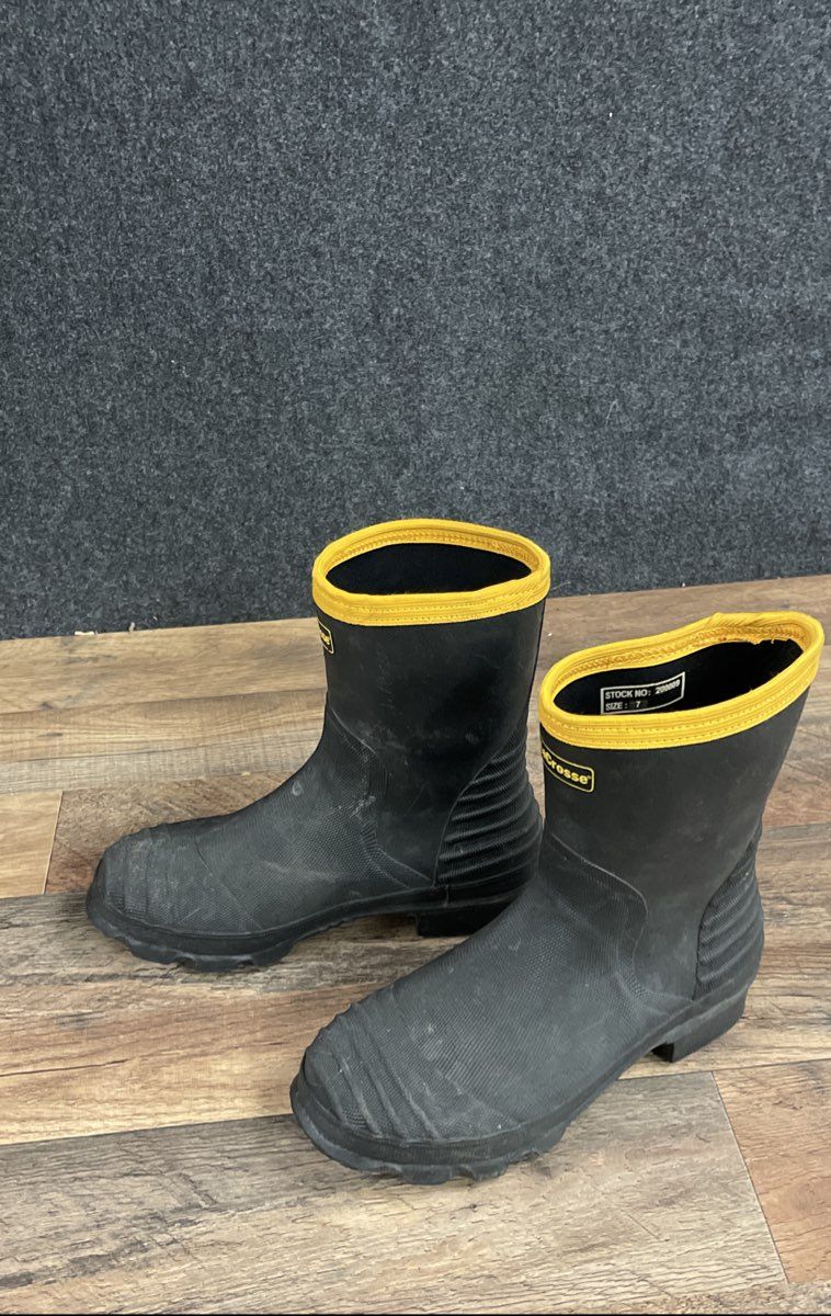 LaCrosse Black Yellow Rubber Waterproof Rain Work Boots Stock 200009 Size 7