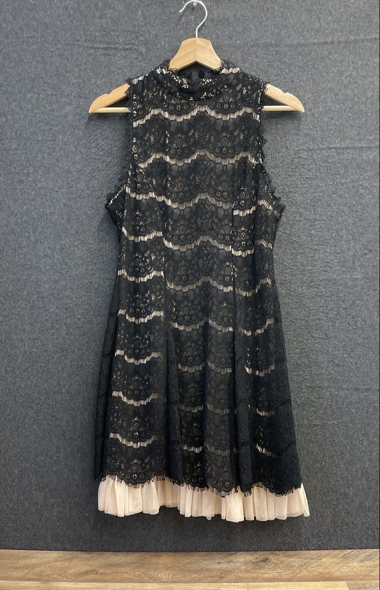 Trixxi Women's High Neck Black Lace Sleeveless Dress Tulle Hem Sz 7