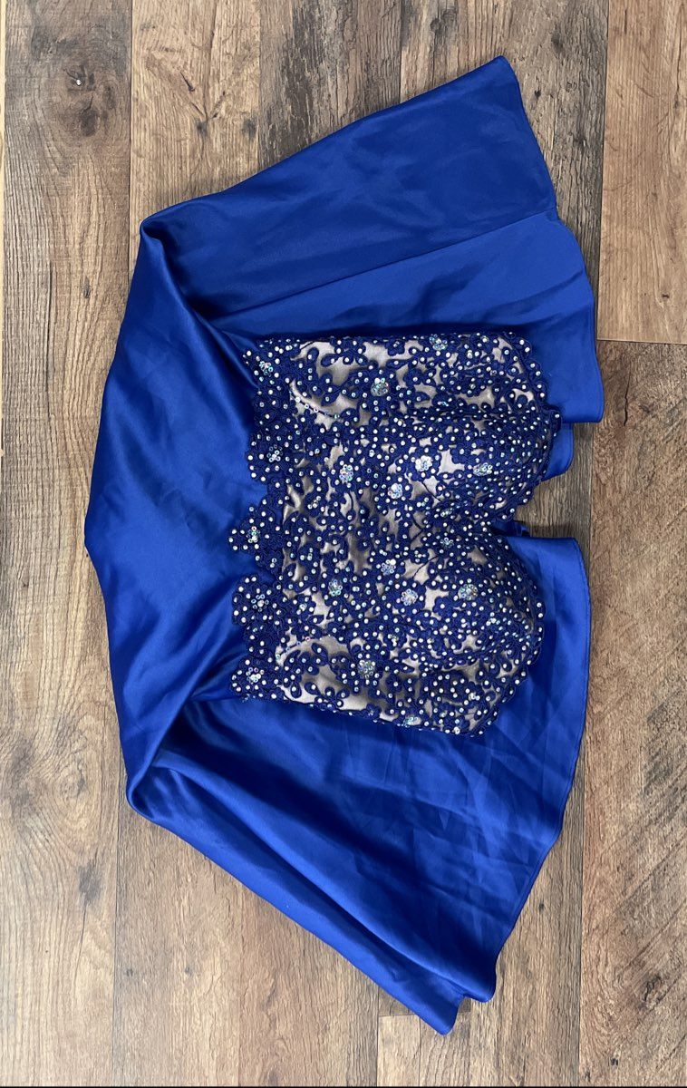 Annylee Women's Royal Blue Strapless Lace Rhinestone Sequined Formal Dress Sz XS