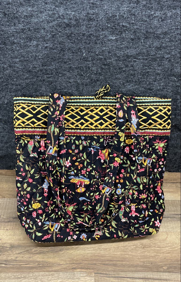 Vintage Vera Bradley Asian Flower Quilted Cotton Tote Bag and Zip Pouch Set