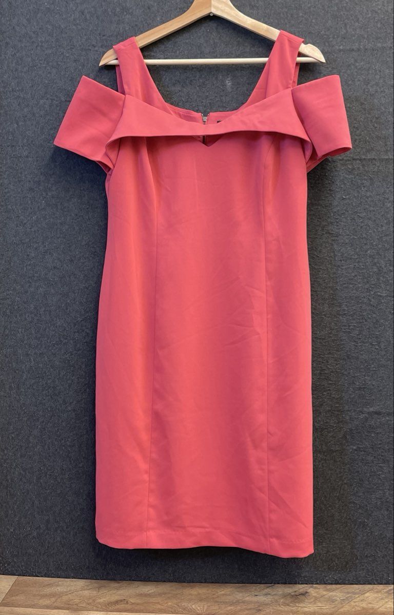 White House Black Market Women's Coral Off Shoulder Sheath Dress Sz 10