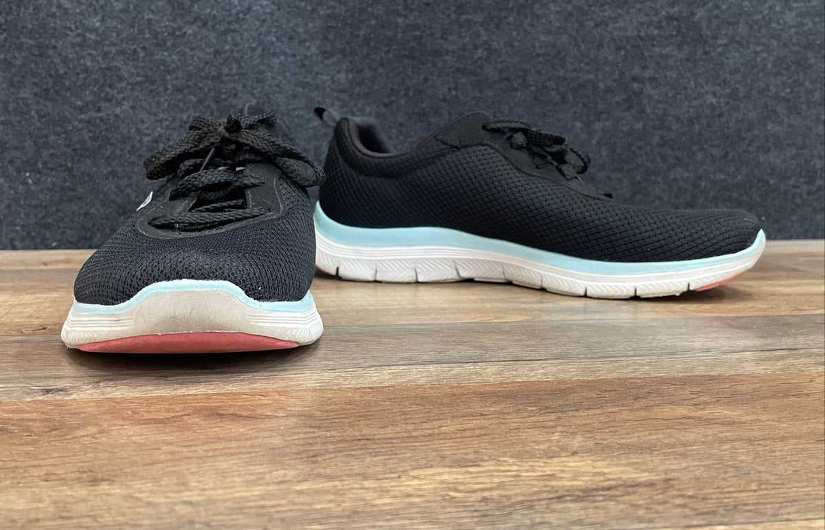 Skechers Flex-Lite Black Blue Air-Cooled Memory Foam Walking Shoes Size 8.5