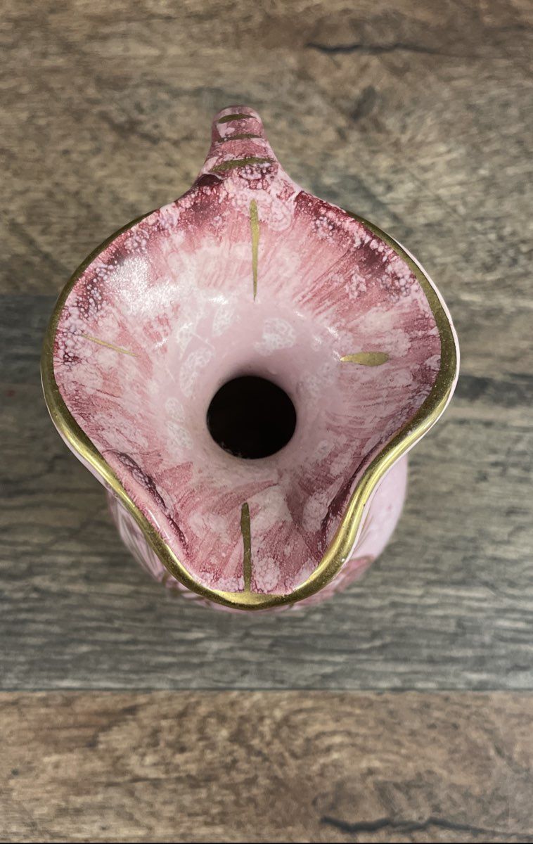Vintage Rose Capri Hand Painted Mini Pitcher Ewer Made in Holland Pink Gold Gilt