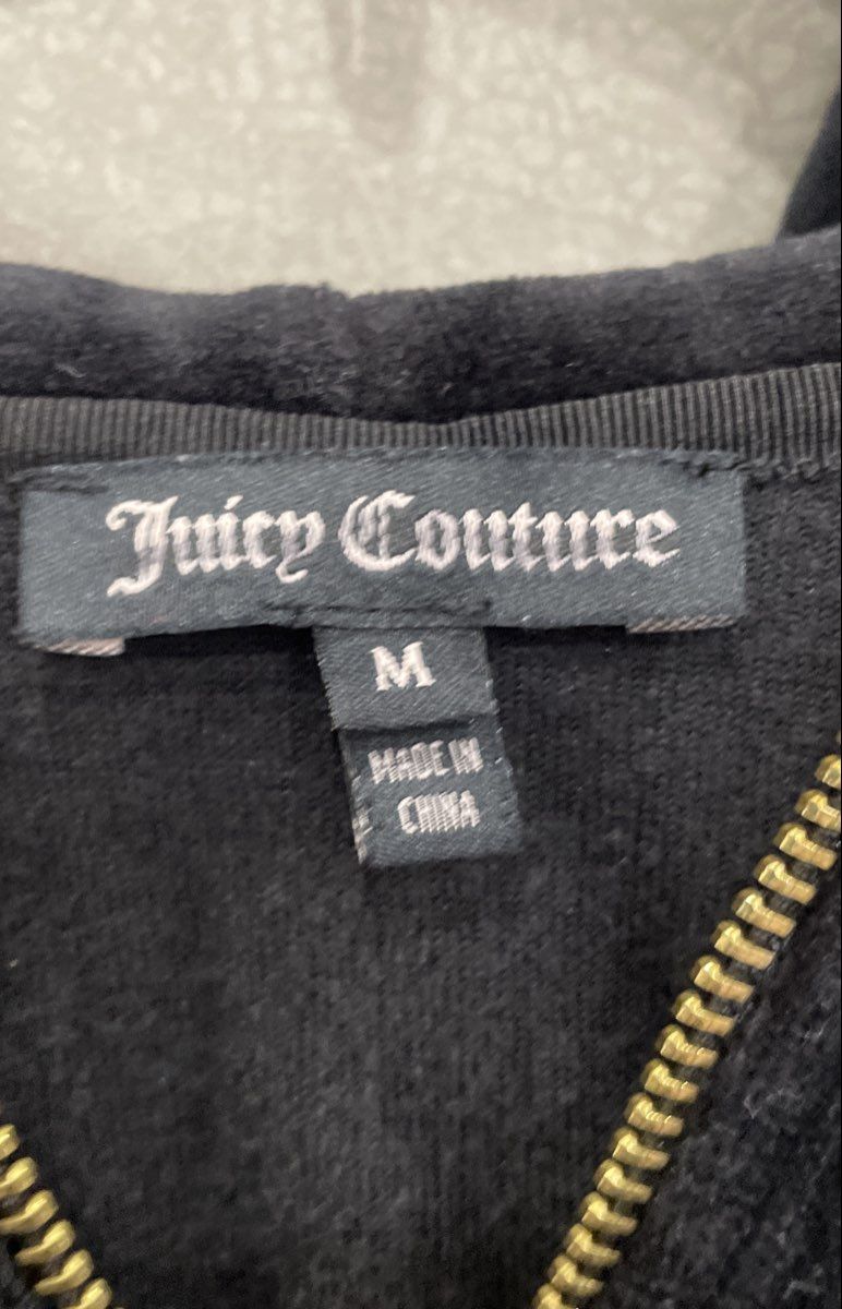Juicy Couture Women's Tracksuit Set Black Gold Piping Hoodie Joggers Sz M