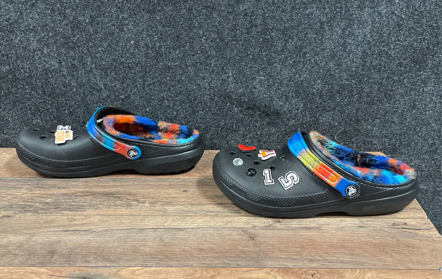 Crocs Classic Lined Clog Black Tie Dye Multi Strap Size Men 9 Women 11 Jibbitz